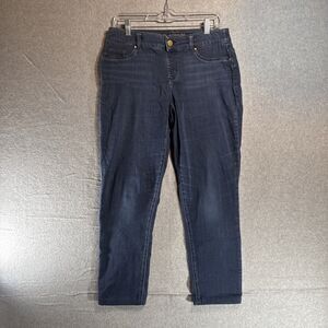 Chicos Platinum Jeans Womens Size 0 Reg Slim Tapered Mid Rise Denim Dark‎ Blue